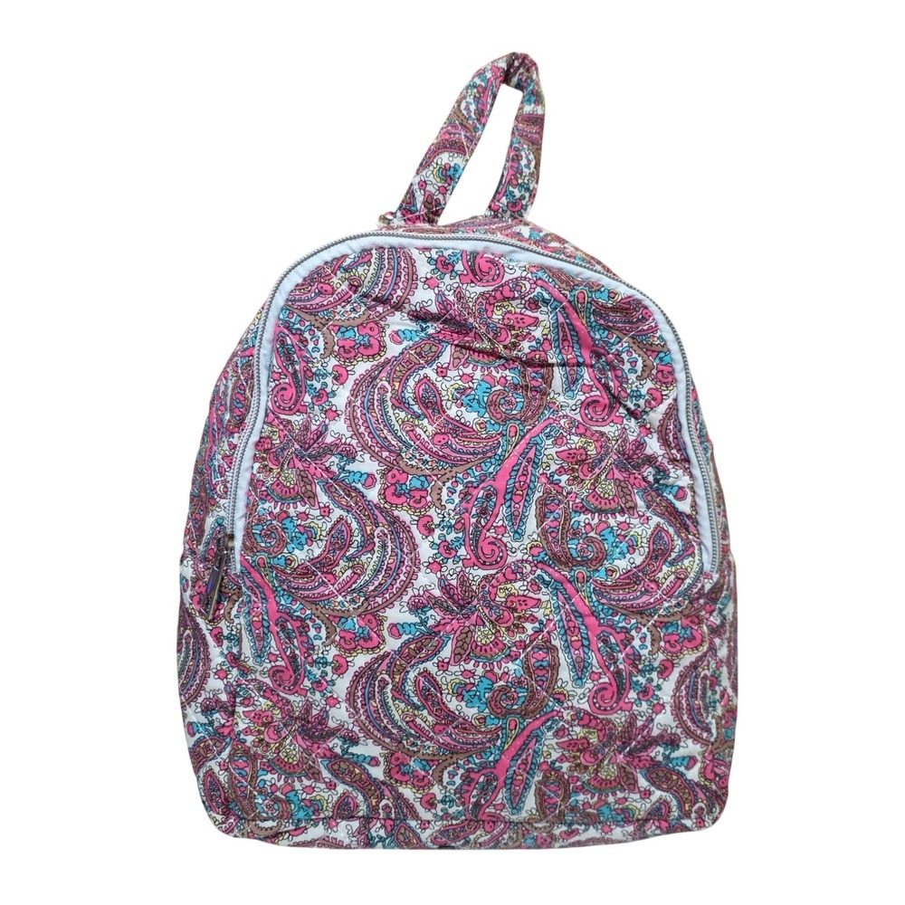 Pink Paisley Quilted Backpack Small School Travel Bag Adjustable Straps Multi